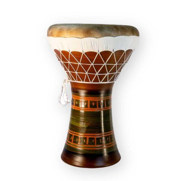 Professional Solo Clay Darbuka N.4 – clay body with Egyptian motifs and natural sheepskin head