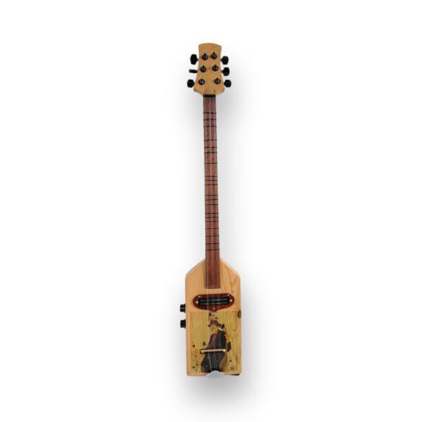Hand-Painted Kutu Saz – natural wood electric box saz with hand-painted musician panel