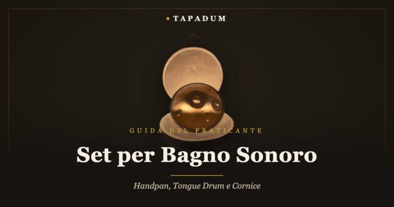 Handpan nella sua custodia da viaggio – strumento a strato melodico per un set da bagno sonoro