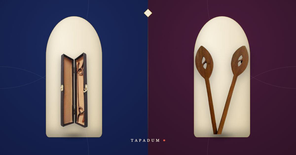 Traditional Persian zahme mallets with finger-rings on the left, paddle-head hammered dulcimer sticks on the right