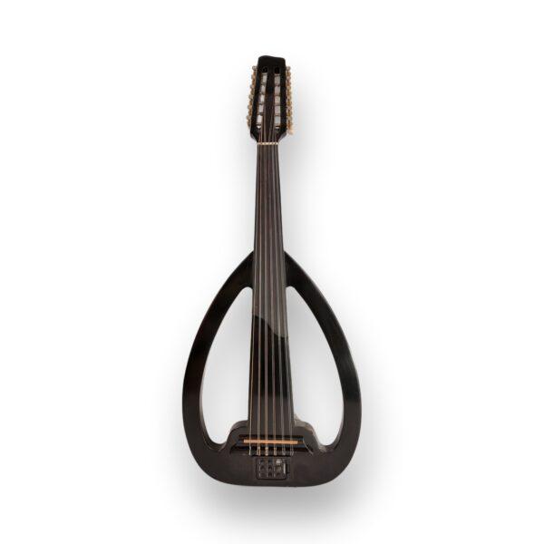 Silent Electric Oud MG-E2 Black – gloss black mahogany frame body, front view