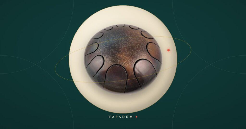 A steel tongue drum resting at the center of a glowing bone circle, symbolizing a calm meditative pulse