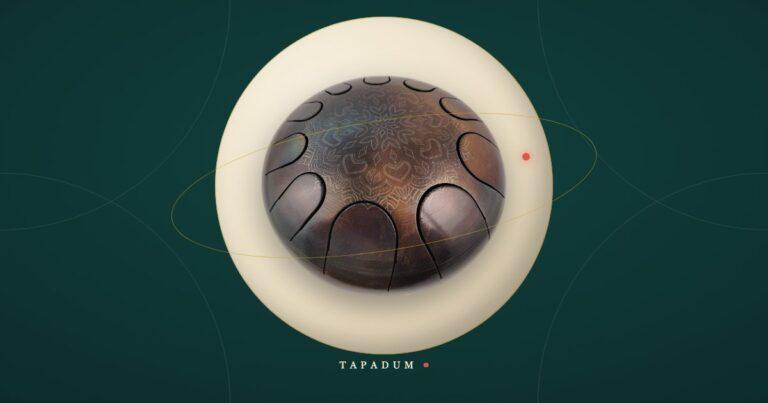 A steel tongue drum resting at the center of a glowing bone circle, symbolizing a calm meditative pulse