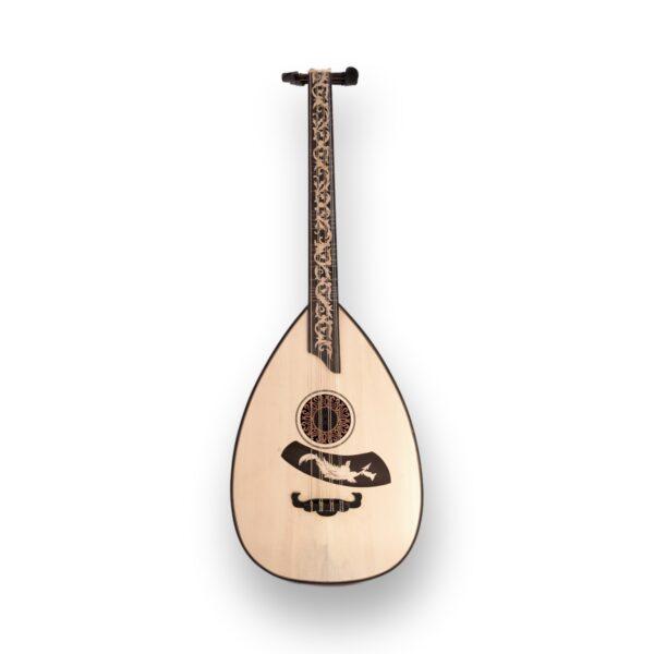 Turkish Lavta by Mustafa Gezerdag – front view of maple and mahogany bowl lavta with spruce top