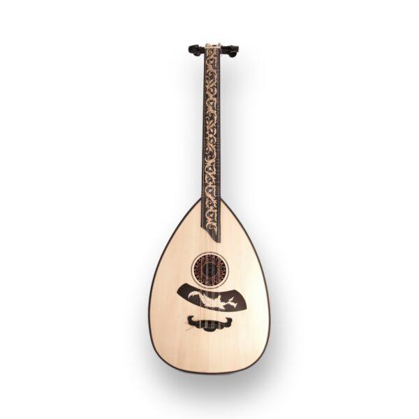 Turkish Lavta by Mustafa Gezerdag – front view of solid walnut bowl lavta with spruce top