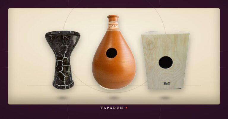 Darbuka, udu and cajon side by side - three hand drums for beginners