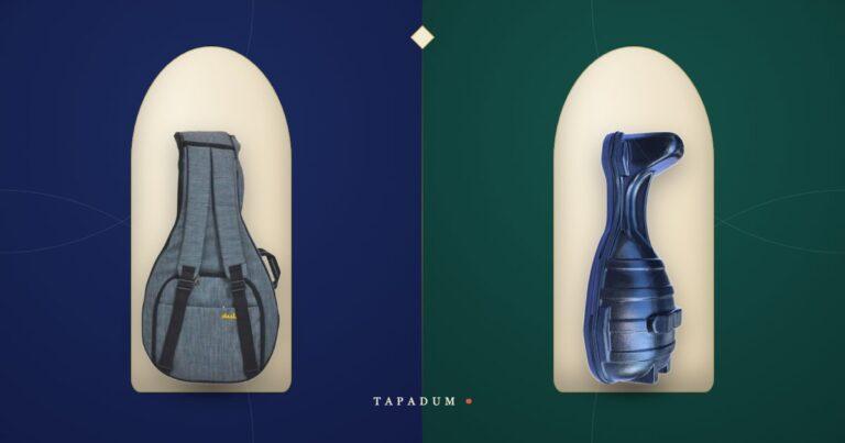 Oud padded gig bag and fiber hard case side by side - two classes of oud case
