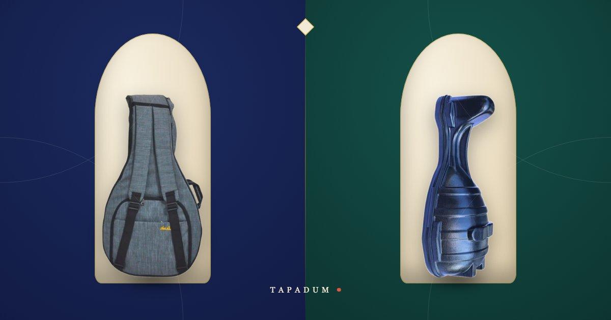 Oud padded gig bag and fiber hard case side by side - two classes of oud case